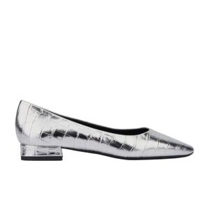New Aquatalia Penina Flat Pointed Toe Croc Embossed Silver Sz 7